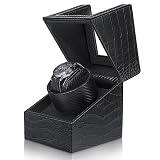 JQUEEN Single Watch Winder, Black Watch Winder Crocodile Pattern Leather with Quiet Japanese Motor
