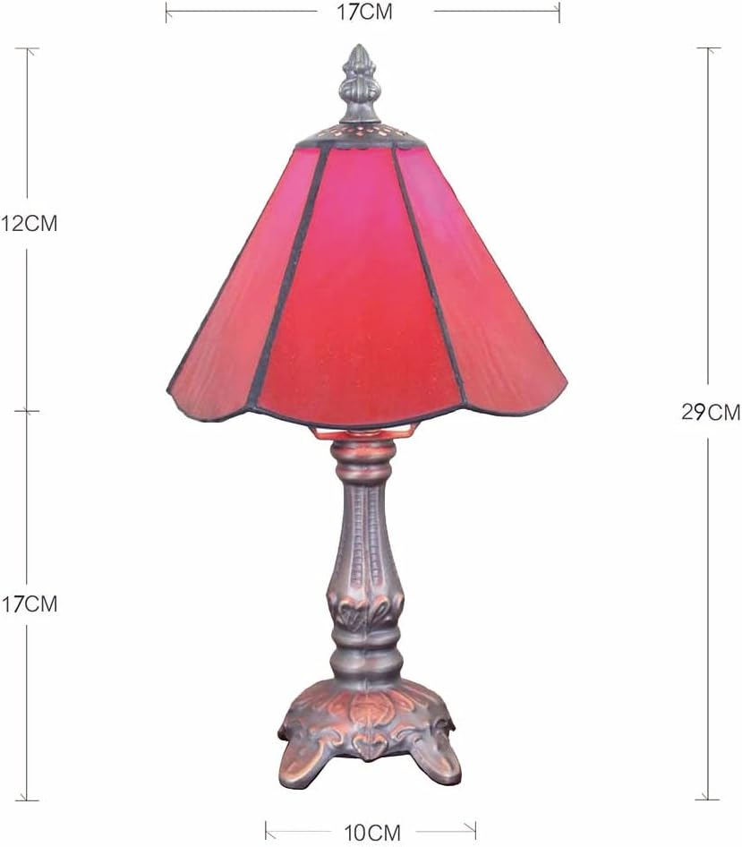 Tiffany Table Lamp for Bedroom, 6 Inch Mini Stained Glass Night Light for Living Room, Lovely Red Small Lamp for Loung/Dining Room, Free Bulb