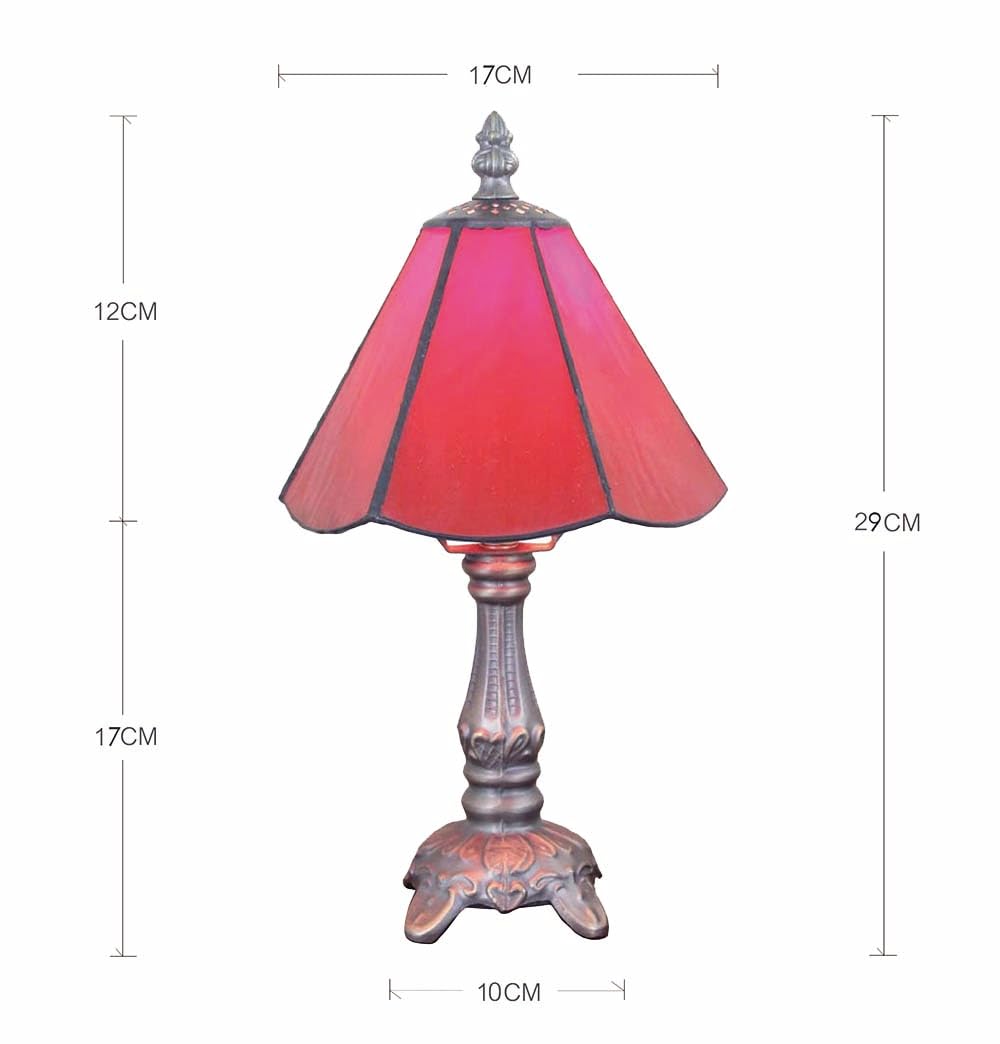 Lampada da tavolo in stile Tiffany, 6" rosso mini pittura in vetro, piccola lampada da tavolo per soggiorno, bella luce notturna per la cameretta dei bambini[Escluse le Lampadine]