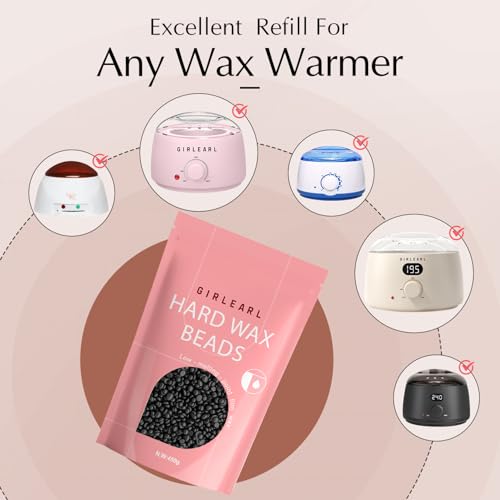 Image of GIRLEARLE Hard Wax Beads, 1lb Wax Beans for Hair Removal, Hard Wax for Sensitive Skin at Home, Wax Refill Perfect for Legs, Facial, Brazilian Bikini, Eyebrow and Full Body for Women and Men (Black)