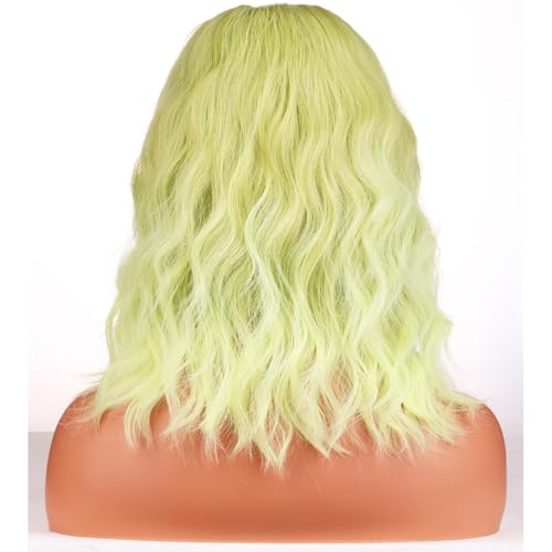 Image of BERON Green Ombre Wigs for Women Short Curly Wavy Hair Wig Girls Green Color Movie Costume Cosplay Wig