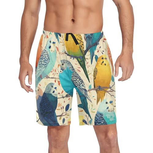 Men's Short Pajama Bottoms Parrot Bird Budgerigar Home Casual Sleep Pants Lightweight with Drawstring