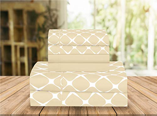 Elegant Comfort Luxury Soft Bed Sheets Bloomingdale Pattern - 1500 Premium Hotel Quality Microfiber Softness Wrinkle and Fade Resistant (6-Piece) Bedding Set, King, Linen Cream
