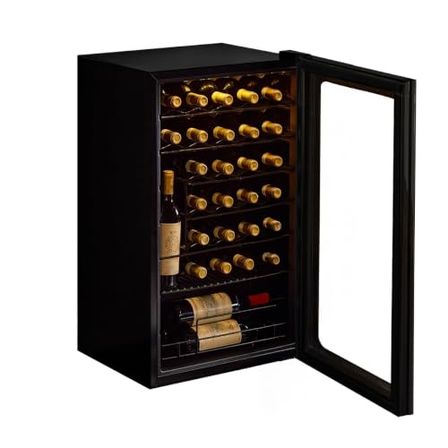 Image of Wine Enthusiast 33-Bottle Compressor Wine Cooler w /Upright Bottle Storage - Freestanding 3.3 Cu. Ft. Wine Refrigerator, LED Digital Control Panel, Energy-Efficient Cooling of 41-64F