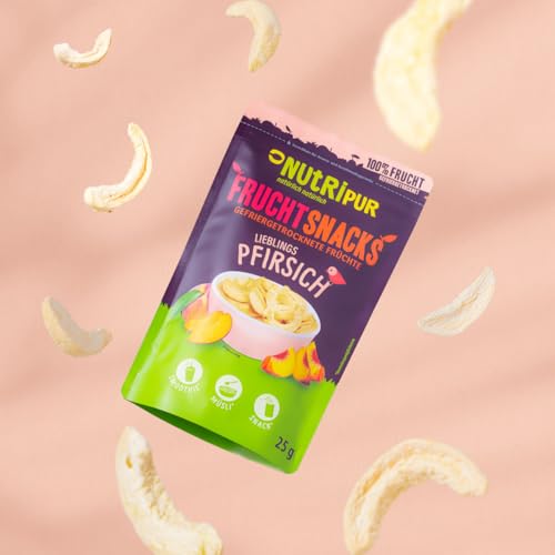 Gefriergetrockneter Pfirsich 60g: getrocknete Pfirsichscheiben ungezuckert - Gefriergetrocknete Früchte mit purer Frucht, voller Geschmack: Beeren gefriergetrocknet - Getrocknete Fruechte NUTRIPUR – Bild 5