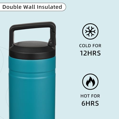 Image of BJPKPK 20 oz Insulated Travel Water Bottle, Coffee Tumbler Stainless Steel | Double Wall Vacuum, Leakproof, Thermal, Keeps Hot /Cold, Dishwasher Safe, Spill Proof, Wide Mouth, 2 Lids, Lake Blue