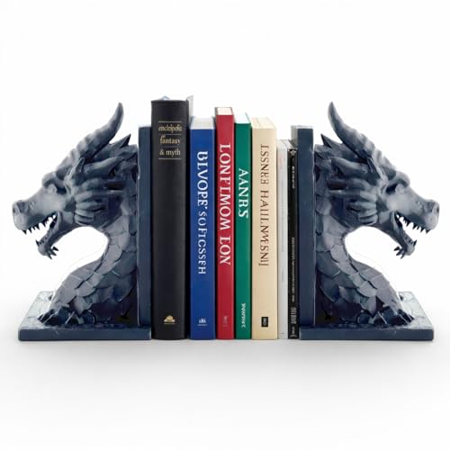 Dragon Bookends Set of 2 - Light Weight - Fantasy Dragon Book Ends for Shelves Gothic Dragon Bookshelf Decor Decorative Bookends for Home Office Book Organizer for Fantasy Lovers