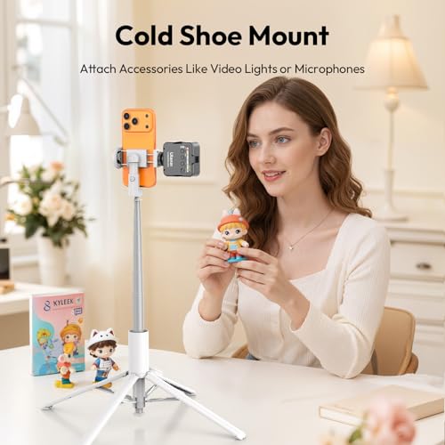 Image of ULANZI MT86, 60 inch Automatic Phone Tripod Stand with Wireless Remote, Adjustable Auto‑Open Selfie Stick for iPhone Android, Portable Extendable Travel Tripod for Selfie /Vlogging, White | Auto-Open Anti-Slip Base Aluminum Stand with Cold Shoe Bluetooth Controller, Lightweight for vlog TikTok Live Stream Travel