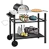 Grill cart table with three shelf movable outdoor dining cart pizza oven stand with three hooks kitchen cart island multifunction food prep table sliver  urban country home decor