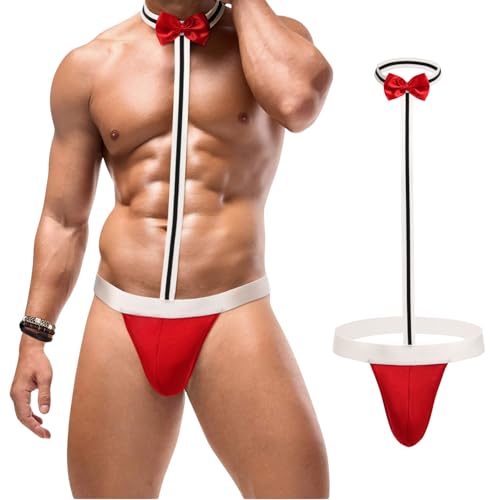 Avidlove Men's Sexy Mankini Thong Swimsuit Suspender Swimwear Mens Low Rise Lingerie with Bow Tie Red X-Large(Refer to the updated sizes)