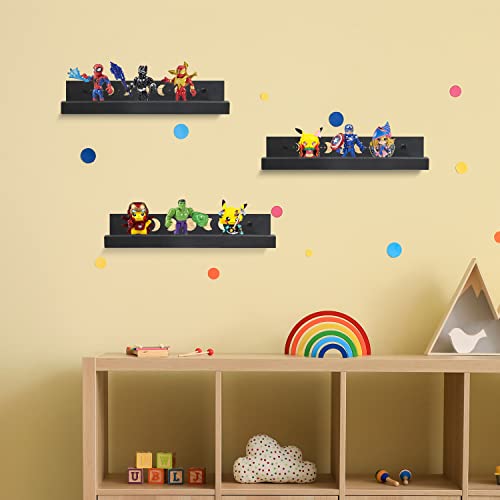 Set Of 3 Crystal Shelf Display Rustic Wooden Moon Shelf, Floating Shelves For Crystals And Vinyl Record Storage, Display Shelves For Living Room, Bedroom, Dorm Room (Black) #TOP6