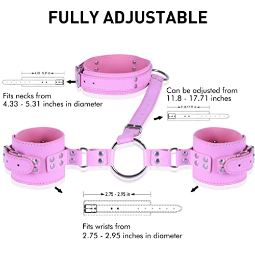Image of Neck to Wrist Restraints kit - SEXY SLAVE, Adult Sex Toys Frisky Beginner Behind Back Handcuffs Collar, Adjustable Bondage Set, Couple SM Sex Game Tool(Pink)