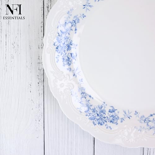 Image of NFI essentials 8 inch Ceramic Quarter Plate with Elegant Blue Floral Design, Premium Serving Plate for Snacks, Desserts, Breakfast & Appetizers, Microwave & Dishwasher Safe