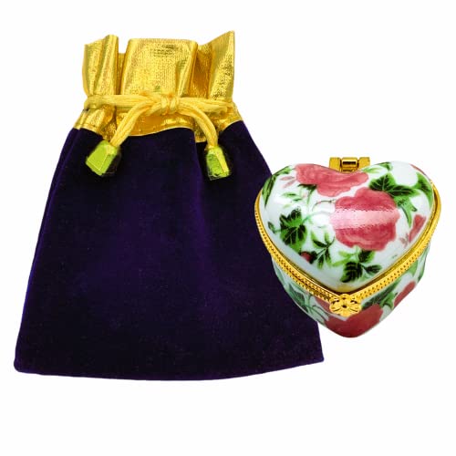 Evenchae Miniature Porcelain Box - For Jewelry, Trinkets, Mementos, Keepsakes - Gift Ready W/Velvet Drawstring Bag (Pink, Eclectic) #TOP7