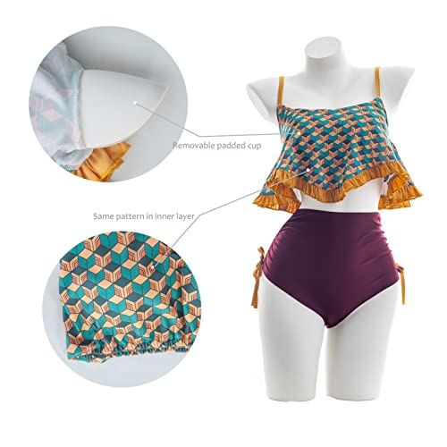 Cr Rolecos Giyuu Cosplay Swimsuit Anime Bikini Set Ruffle Bathing Suit Japanese Cartoon Two-Piece Swimwear M Red #TOP1