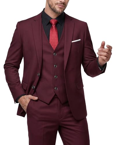 Image of MY'S Men's 3 Piece Suit Notch Lapel 2 Button Blazer Slim Fit Dress Business Party Jacket Vest Pants & Tie Set
