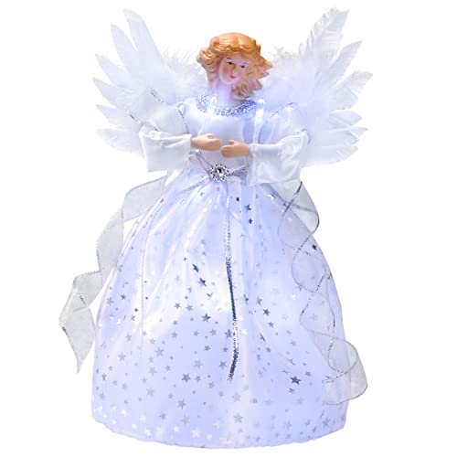 Lhmtqvk Angel Treetop, 12'' Standing White Angel Christmas Tree Topper Or Table Top, White Lighted Angel Tree Topper -Christmas Tree Topper Decoration Ornament For Home (Silver) #TOP5