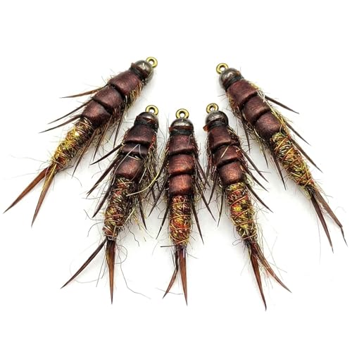 Lcarege Fishing Flies, Fly Fishing Flies Nymphs for Fly - Brown Stonefly Nymphs, Hand-Tied Trout (5 Pack)