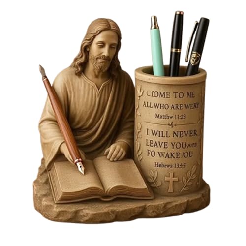 Image of GKOKG Jesus Pen Holder With Bible Verse,Christian GiftsPencil Holder Organizer Christian Gifts for Office Desk Accessories Decor Faith Based Decoration Gifts
