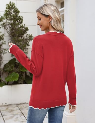 Image of Zeagoo Women's 2026 Fall V Neck Sweater Long Sleeve Lightweight Knit Tops