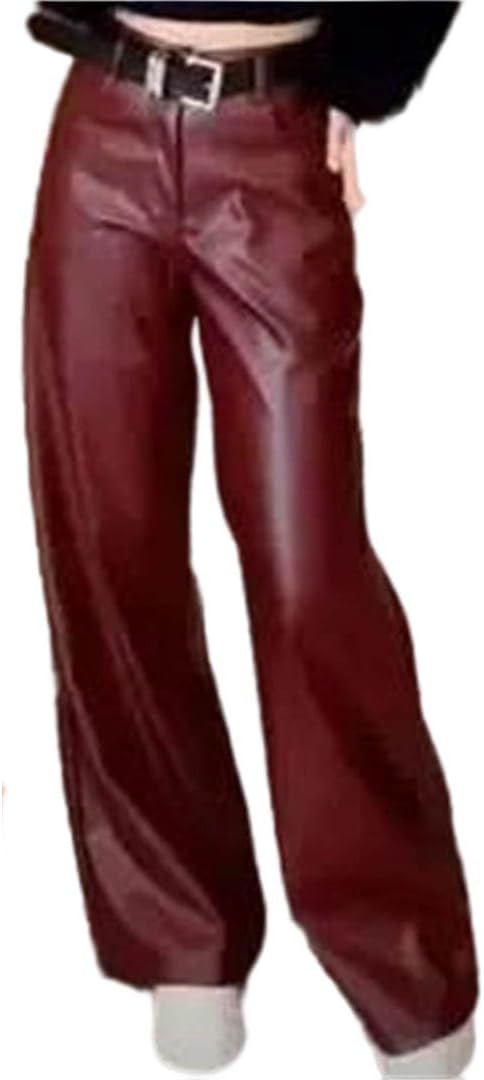 Women's Black Pu Leather Pants Women Casual Gothic High Waist Flare Leggings Trousers Pants