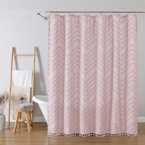 OWENIE Blush Pink Fabric Boho Shower Curtain 72 x 72 Inches for Bathroom