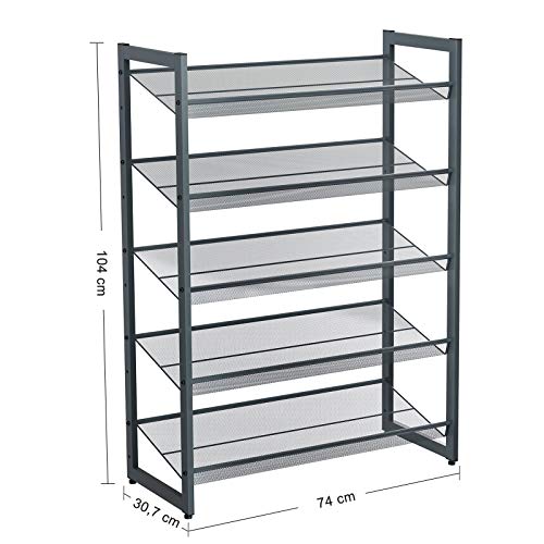 SONGMICS 5-stöckiges Schuhregal, erweiterbarer Schuhständer aus Metall, verstellbare Schuhablage, für 15-20 Paar Schuhe, kurze Stiefel, Pumps, dunkelgrau, LMR005GB – Bild 4