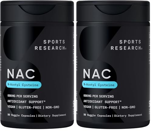 Sports Research® N-Acetyl L-Cysteine 600mg, 90 Veggie Capsules - Pack of 2 90 Count (Pack of 2)