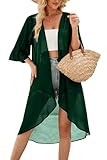 Hibluco Women's Long Floral Kimono Printed Cardigan Sheer Swimsuit Cover Ups