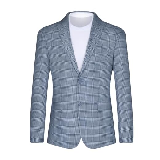 AMY ZHU Blazer masculino xadrez xadrez casaco esportivo 2 botões janela janela stretch jaqueta terno, Azul claro, 56