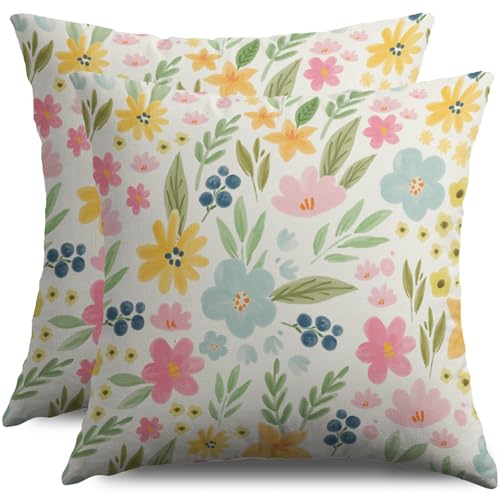 Smozenith Spring Floral Pillow Covers 18X18 Set of...