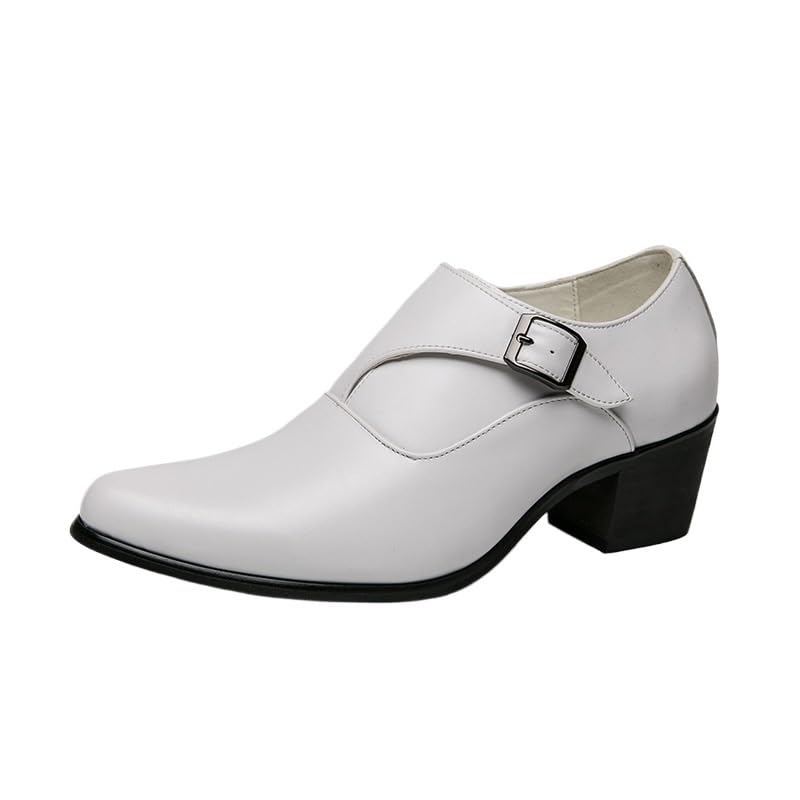 Mens Monk Height Increasing Formal Shoes Dress Oxford Fashion Vintage Slip On Prom Wedding Tuxedo Anti-Slip Non Slip Rubber Sole Block Heel Low Top Shoe French Leather Plain Toe