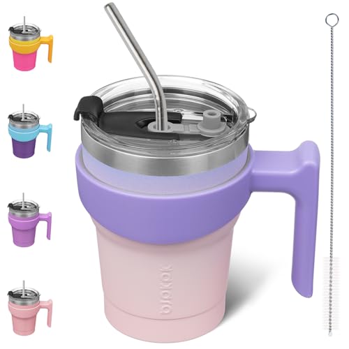 Image of BJPKPK 10 oz Mini Tumbler with Lid, Straw & Handle, Insulated Steel Cup