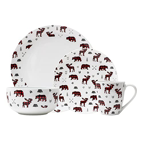 Safdie & Co. Coupe Wildfire 16 Piece Dinnerware Set, Service for 4, Fiesta Dinnerware, home trends and home food network essentials, Multicolor, 16″ L x 12″ W x 15″ H (HK03974EC)