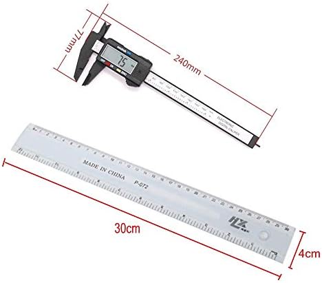 JZK 150mm 15cm 6inch caliper + 30cm 12inch ruler, metric inch conversion plastic digital vernier caliper with LCD display depth gauge