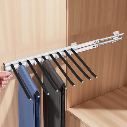 Pull Out Trousers Rack Left Side Mount Pants Hanger Organizer with 9 Arms Retractable Space Saving Closet System for Wardrobe, 12.83x18.11in (Left Installation)