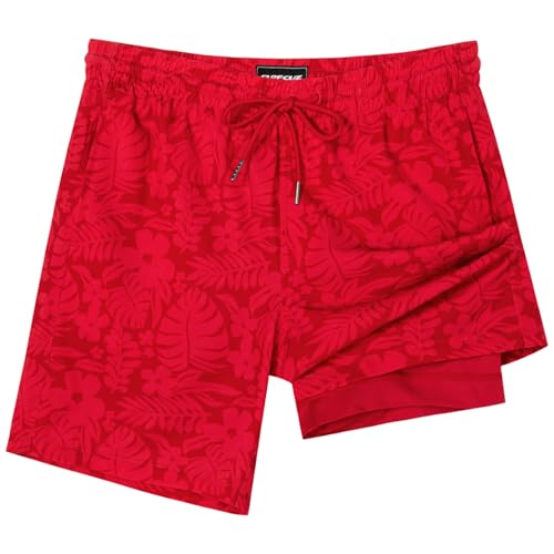 Image of SURF CUZ Mens Swim Trunks with Compression Liner Swim Shorts 7 inch Swimming Trunks Stretch 7 Inch Swim Suits Quick Dry