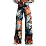 Pantalones casuales de pierna ancha con estampado floral vintage para mujer Pantalones reflectantes para mujer, naranja, 3XL