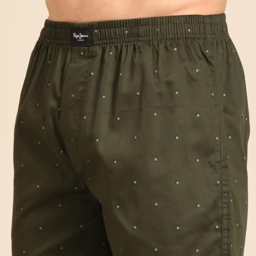 Image of Pepe Jeans Men's Printed 100% Cotton Regular Fit Boxer Shorts | Stylish AOP Print Comfortable Boxer for Daily Innerwear | Soft Breathable Cotton Fabric | Elastic Waistband | Everyday Comfort Wear