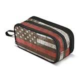 Trousse à crayons avec motif drapeau américain et ligne rouge - Grande capacité - Pour bureau, université, école