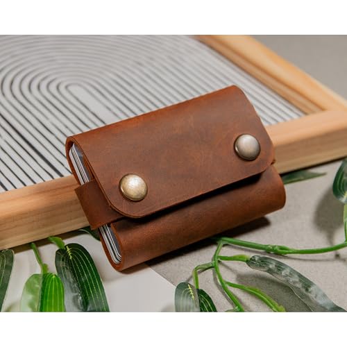 Image of Genuine Leather Card Holder Wallet for Men & Women | Slim Pocket Size Card Holder with Cash Slot | Debit Credit Visiting Card Organizer for Daily Use (Style 9)