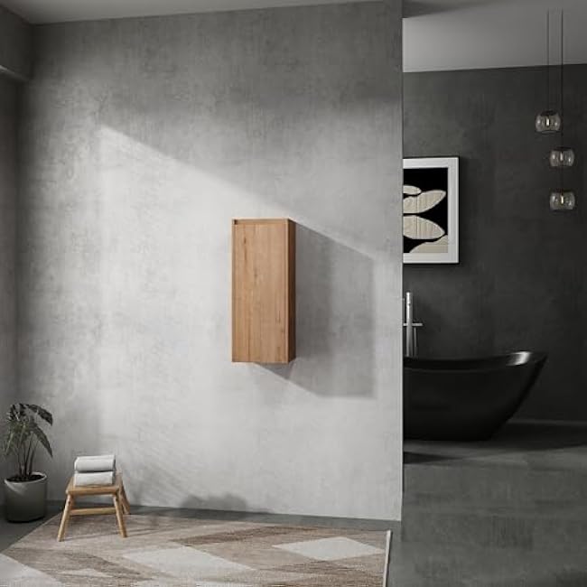 12 Bathroom Side Cabinet, Soft Close Doors, Wall-Mounted, Imitative Oak