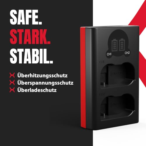 Baxxtar Dual Ladegerät für Nikon EN-EL15 / EN-EL15a / EN-EL15b / EN-EL15c Akkus – mit LCD-Anzeige, USB-C & Micro-USB Eingang… – Ansicht 2