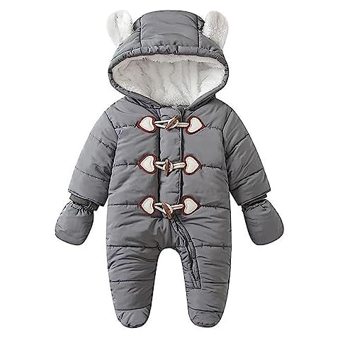 Verve Jelly Baby Snowsuit Winter Hooded Romper Boys Girls Thick Jumpsuit Zipper Button Bodysuit Down Skisuit Warm Outfits Jacket Outwear Grey 59 0-3 Months Cover