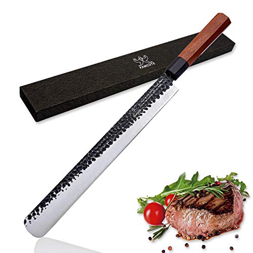 FAMCÜTE 12 Inch Slicing Carving Knife 3 Layer 9CR18MOV Clad Steel woctagon Handle brisket knife for Home Kitchen and Restaurant Slicing Brisket Turkey Meat