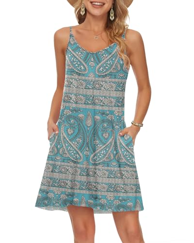Image of MISFAY Women's Summer Spaghetti Strap Casual Beach Cover Up Dress with Pockets