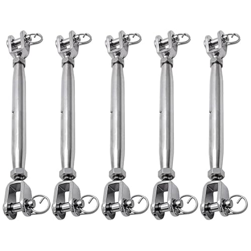 Pack de 5 tensores de acero inoxidable con quijada ajustable para tensión de cuerdas y cables, uso marino y rigging industrial miniatura 1