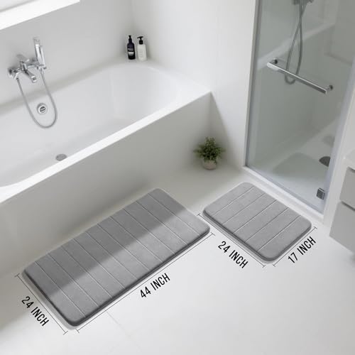 Image of onlyeasy Large Memory Foam Bathroom Mat 2 Pieces Set, Non Slip - Super Water Absorption Soft Bath Mats Rugs,Thick, Dry Fast, Machine Washable for Bathroom Floor Rug, 17x24+44.1x24 Inches, Grey