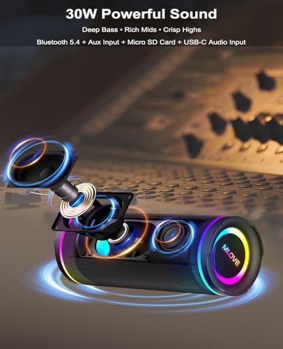 Image of MLOVE E80 Speakers Bluetooth Wireless, Portable Bluetooth Speaker with Aux Input, Micro SD Card Slot, Bass Up, TWS, RGB Lights, IPX7 Waterproof, BT5.4 for Outdoor, Car Music, Beach, Gifts, 30W, Black