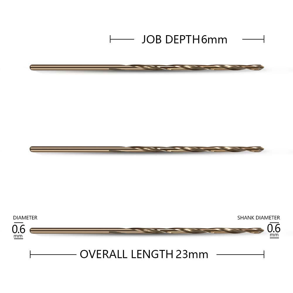 HUAZHICHUN 10PCS Size 0.6mm, M42 8% Cobalt,Drill bit,for Wood, Plastic and Metal,High Speed Steel Jobber Length Drill, Split Point